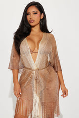 Touch Of Sun Fringe Cover Up Kimono - Gold