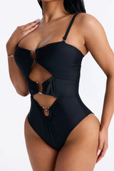 Mimosas By The Pool U Wire Cut Out 1 Piece Swimsuit - Black