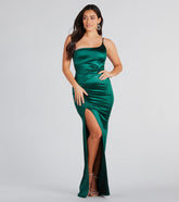 Kori Formal Satin One-Shoulder Slit Long Dress