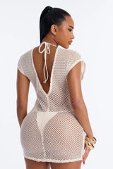 Heat Struck Short Sleeve Mini Swim Cover Up Dress - White