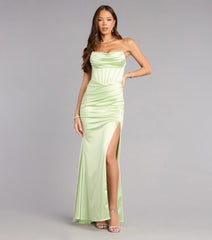 Delilah Satin Corset Slit Formal Dress