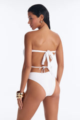 Naia 3 Piece Bandeau Bikini & Swim Cover Up Lace Maxi Skirt Sunsuit - White
