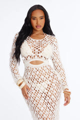 Island Breeze Sequin Fishnet Swim Cover Up Maxi Dress - White