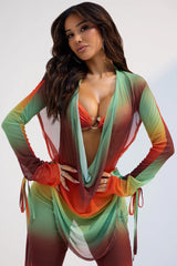 Summer Muse Cowl Neck Mesh Cover Up Pants Set - Multi Color