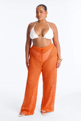 Temptress Textured Knit Swim Cover Up Pant - Orange