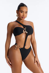 Salara One Shoulder Hardware 1 Piece Swimsuit - Black