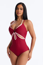 Livia Layered 1 Piece Swimsuit - Burgundy/combo