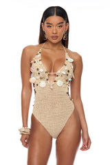 Off The Grid Crochet Sunsuit Pant 2 Piece Set - Sand