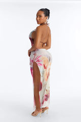 Ruth Floral Scoop Neck Low Back Swim Cover Up Maxi Dress - Purple/combo