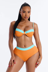 Catching Waves & Baes 2 Piece Bra Cup Bikini Set - Coral/combo