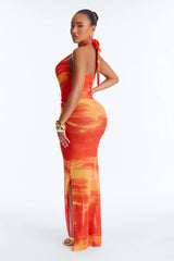 Sunset Swim 1 Piece Swimsuit & Skirt - Orange/combo