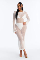 Coastal Veil Crochet Cover Up Bell Sleeve Dress - White