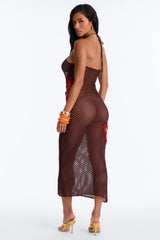 Crochet Me Not Halter Swim Cover Up Dress - Chocolate