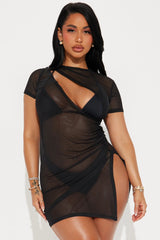 Girls Just Wanna Have Sun Slit Cover Up Dress - Black