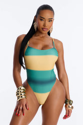 Float My Boat 1 Piece Striped Ombre Swimsuit - Green/combo