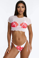 Making It Happen 2 Piece Bikini and Cover Up Top - White/Pink