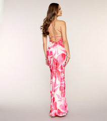 Jailei Floral Satin Lace-Up Formal Dress