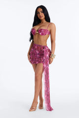 At The Beach Bar Sheer Snake Swim Cover Up Mini Skirt - Pink/combo