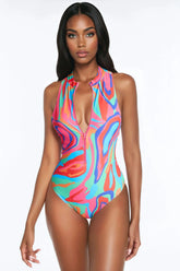 Kairi Evelyn Zip Up 1 Piece Swimsuit - Multi Color