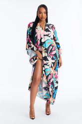 Find Me In Hawaii Floral Long Sleeve Kaftan Cover Up - Multi Color