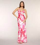 Jailei Floral Satin Lace-Up Formal Dress