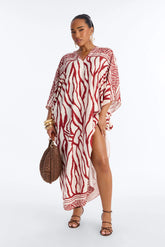Wave Whispers Swim Cover Up Kaftan Dress - Brown/combo