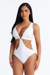 Larisa 1 Piece Cut Out Chain Swimsuit - White
