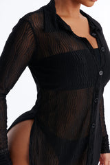 Take It Easy Mesh Cover Up Button Up Shirt - Black
