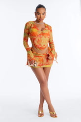 Catch Up To This Scoop Mini 4 Piece Bikini Skirt Set - Orange/combo