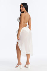 Beach Vibes Maxi Ruffle Trim Waist Tie Swim Cover Up Sarong - White