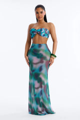 Poolside 2 Piece Bandeau Bikini and Maxi Skirt Set - Green/combo