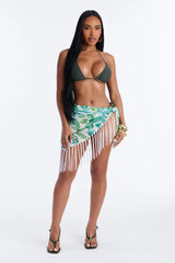 In The Tropics Mesh Fringe Swim Cover Up Sarong - Teal/combo