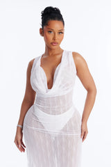 Sunshine Living Mesh Cover Up Cowl Midi Dress - White