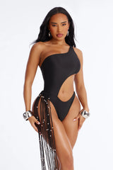 Wendy Fringe Cut Out 1 Piece Swimsuit - Black