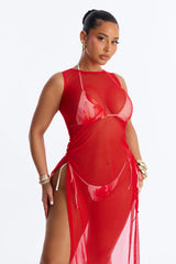 Sheer Thing Mesh Swim Cover Up Dress - Red