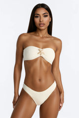 Memories To Make Crochet 3 Piece Strapless Bikini & Cover Up Mini Skirt Sunsuit - Ivory