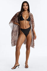 Drew Leopard Cover Up Collared Kimono - Leopard