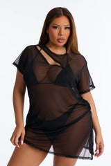 Girls Just Wanna Have Sun Slit Cover Up Dress - Black