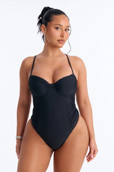 Sunsets In Aruba Underwire Ruched 1 Piece Swimsuit - Black