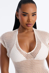 Heat Struck Short Sleeve Mini Swim Cover Up Dress - White