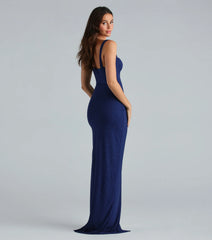 Naomi High Slit Glitter Knit Formal Dress