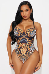 Moira Underwire 1 Piece Swimsuit Set - Black/Brown