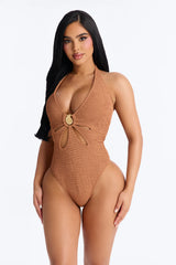 Sunny Days Textured 1 Piece Swimsuit - Brown