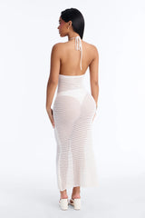 Scarlett Crochet Swim Cover Up Halter Midi Dress - White