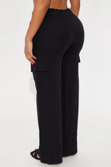 Keep It Simple Gauze Cover Up Cargo Pants - Black