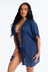 Off Duty Linen Swim Cover Up Shirt - Navy