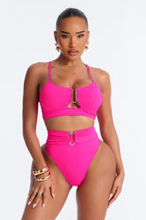 Saltwater Cures Everything Hardware Ruching 2 Piece Bikini - Hot Pink
