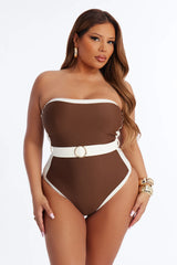 Sunny Days Colorblock Hardware Strapless 1 Piece Swimsuit - Brown/combo