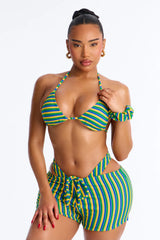 Joanna Stripe Terry Shorts & Scrunchie 4 Piece Bikini Set - Blue/combo