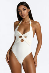 Sand Castle Twisted Cut Out Hardware 1 Piece Swimsuit - Ivory